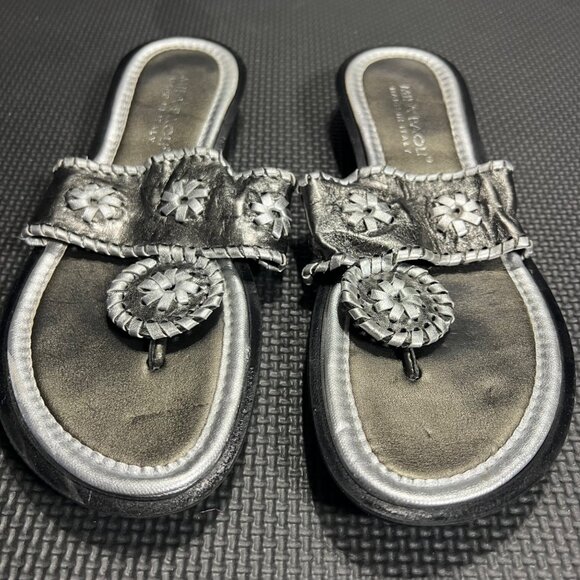 Mila Paoli Shoes - Mila Paoli Womens Silver Leather Slide Sandals With Floral Details Made In Italy